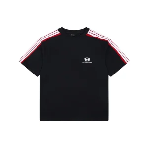 Balenciaga Double Ring Contrast Stripe T-Shirt Black Front view