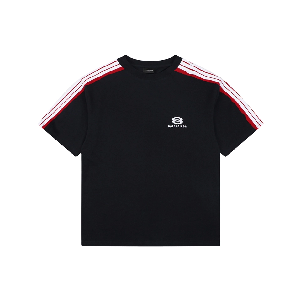 Balenciaga Double Ring Contrast Stripe T-Shirt Black Front view