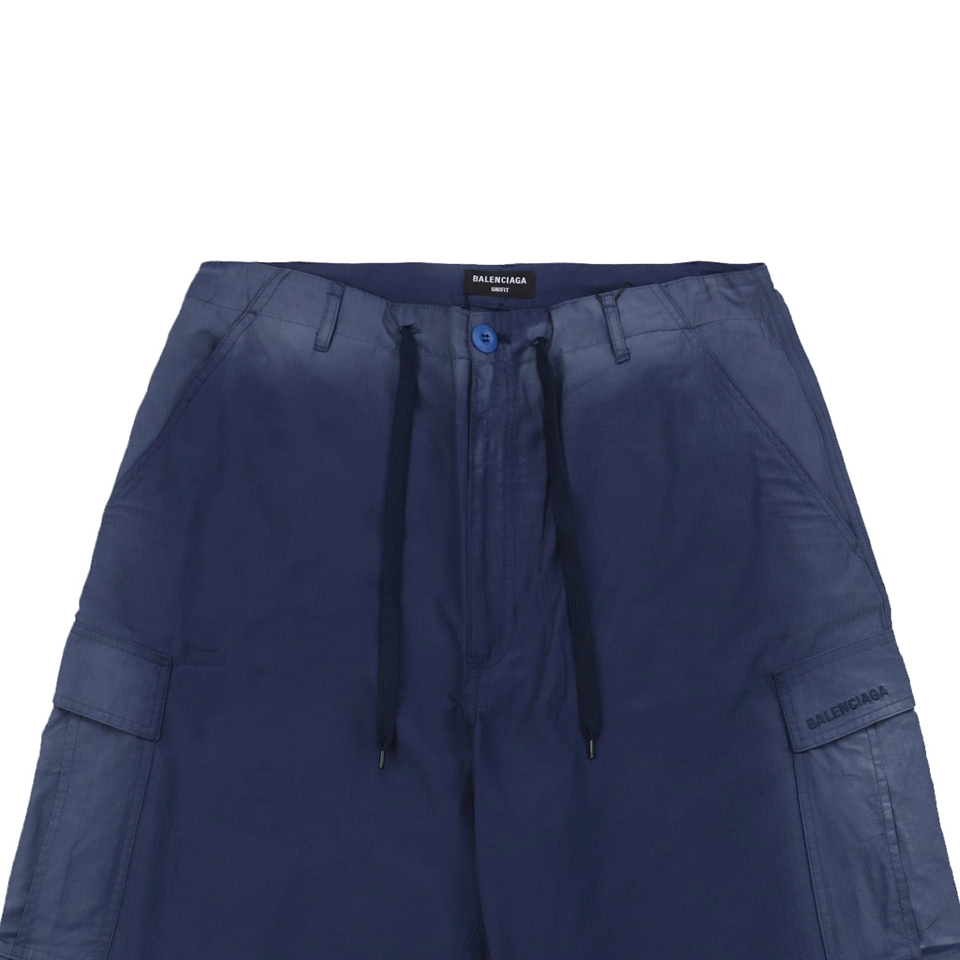 Balenciaga Faded French Workwear Cargo Drawstring Shorts