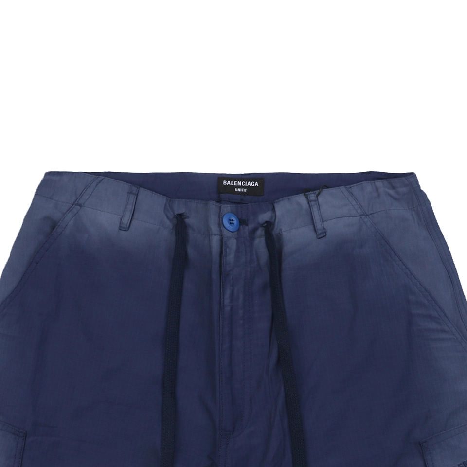 Balenciaga Faded French Workwear Cargo Drawstring Shorts