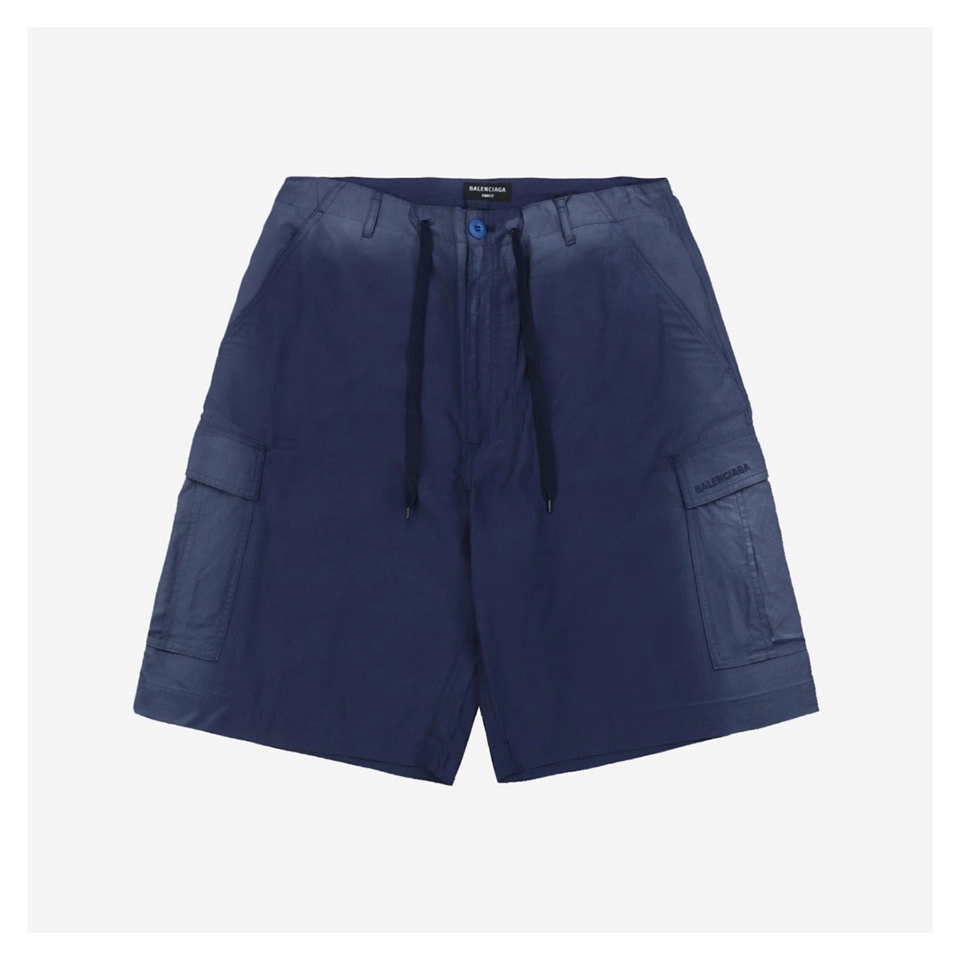 Balenciaga Faded French Workwear Cargo Drawstring Shorts Front view
