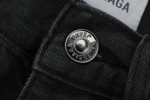 Balenciaga Grey Side-Piping Denim Shorts Button