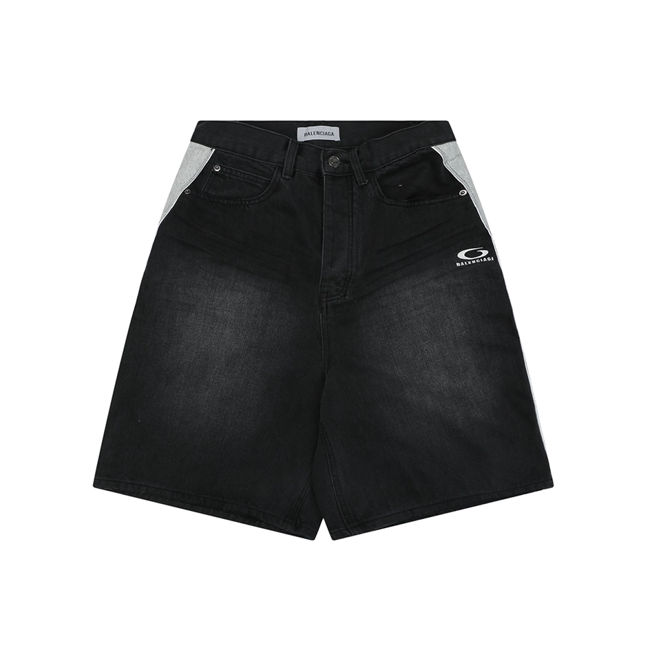 Balenciaga Grey Side-Piping Denim Shorts Front view