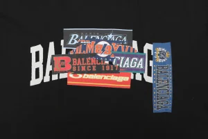 Balenciaga Layered Sticker Print T-Shirt Black Front Print