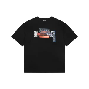 Balenciaga Layered Sticker Print T-Shirt Black Front view