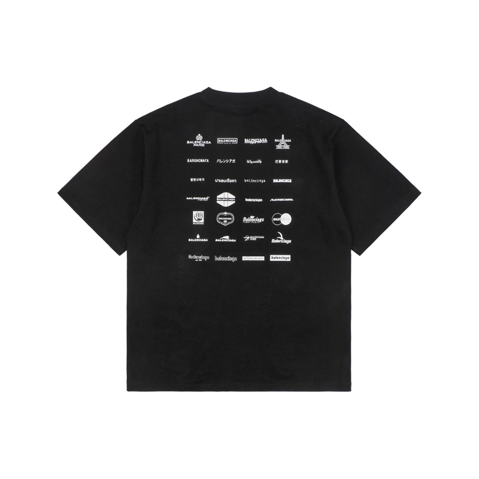 Balenciaga Multi-Logo Print T-Shirt Black Back view