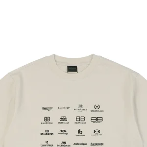 Balenciaga Multi-Logo Print T-Shirt Grey
