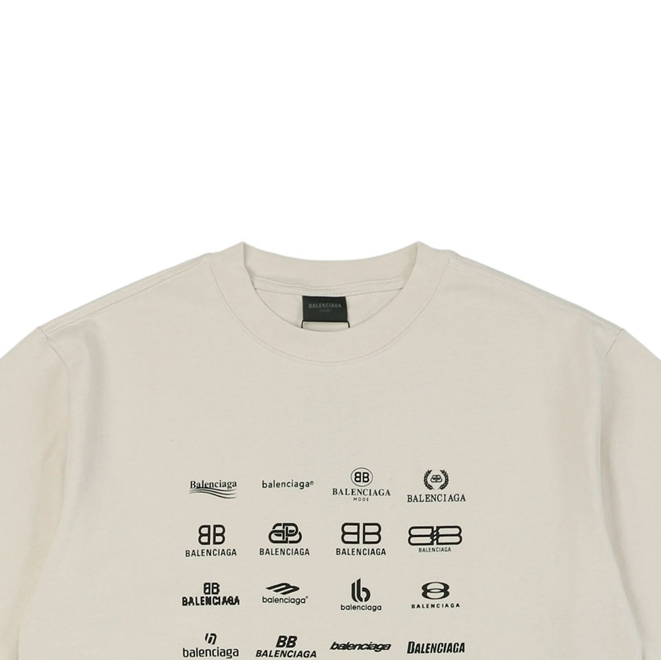 Balenciaga Multi-Logo Print T-Shirt Grey