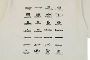 Balenciaga Multi-Logo Print T-Shirt Grey Front Print