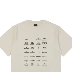 Balenciaga Multi-Logo Print T-Shirt Grey