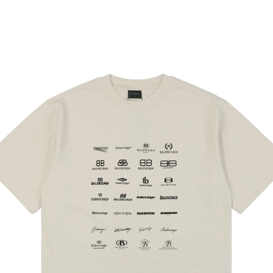 Balenciaga Multi-Logo Print T-Shirt Grey