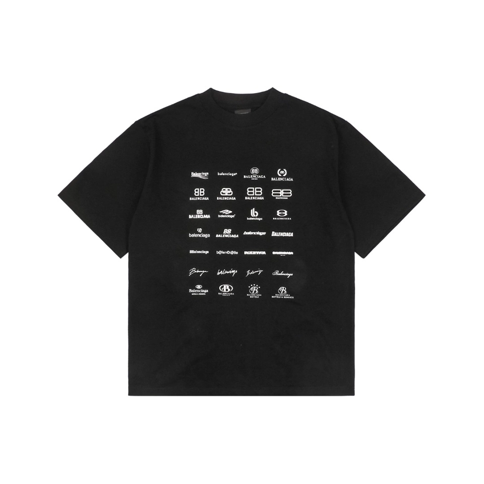 Balenciaga Multi-Logo Print T-Shirt Black Front view