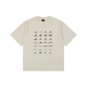 Balenciaga Multi-Logo Print T-Shirt Grey Front view