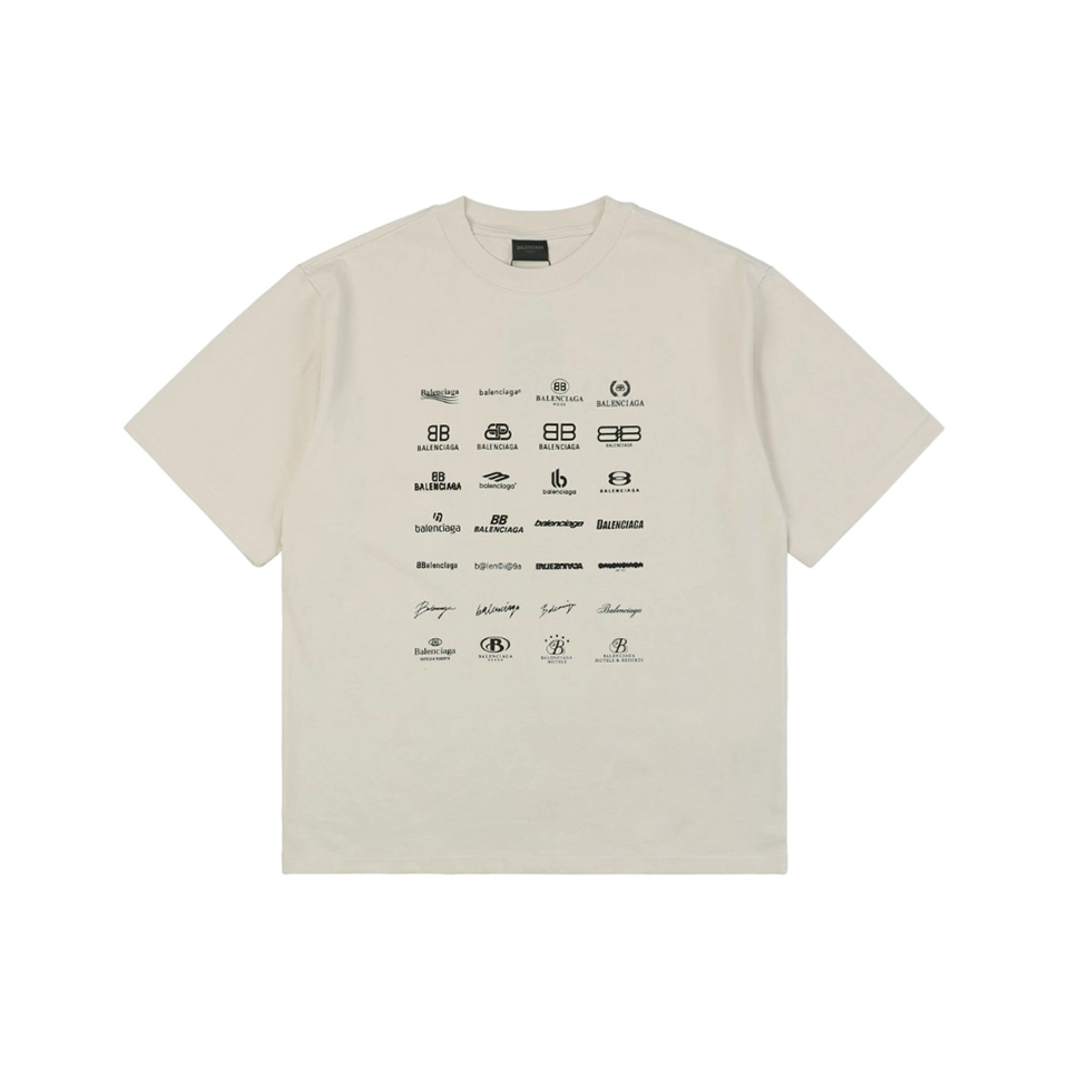 Balenciaga Multi-Logo Print T-Shirt Grey Front view