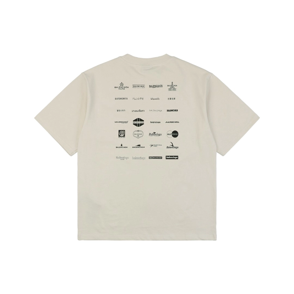 Balenciaga Multi-Logo Print T-Shirt Grey Back view