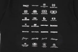 Balenciaga Multi-Logo Print T-Shirt Black Front Print
