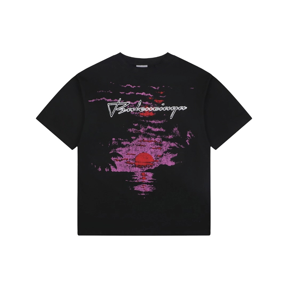 Balenciaga Sunset Distressed Graphic T-Shirt Front view