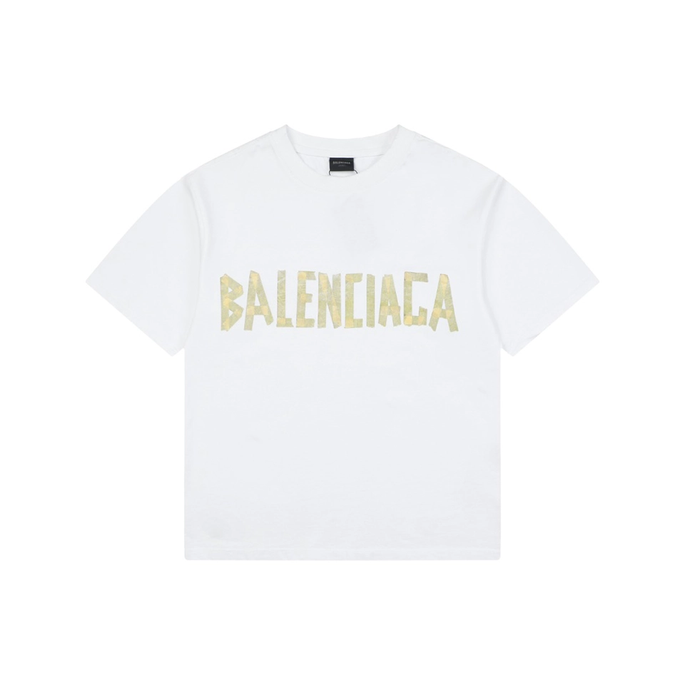 Balenciaga Yellow Tape Logo Oversized T-Shirt Front view