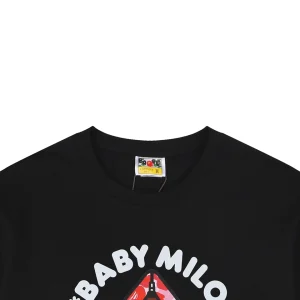 Bape Baby Milo Pink Shark Hoodie Graphic T-Shirt Black