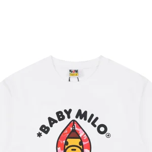 Bape Baby Milo Pink Shark Hoodie Graphic T-Shirt White