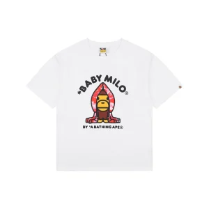Bape Baby Milo Pink Shark Hoodie Graphic T-Shirt White Front view