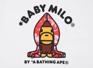 Bape Baby Milo Pink Shark Hoodie Graphic T-Shirt White Front Print