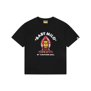 Bape Baby Milo Pink Shark Hoodie Graphic T-Shirt Black Front view