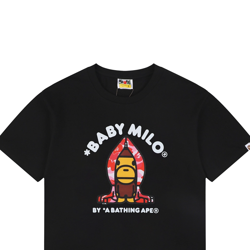 Bape Baby Milo Pink Shark Hoodie Graphic T-Shirt Black
