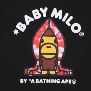 Bape Baby Milo Pink Shark Hoodie Graphic T-Shirt Black Front Print