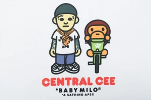 Bape × Central Cee Baby Milo Graphic T-Shirt White Front Print
