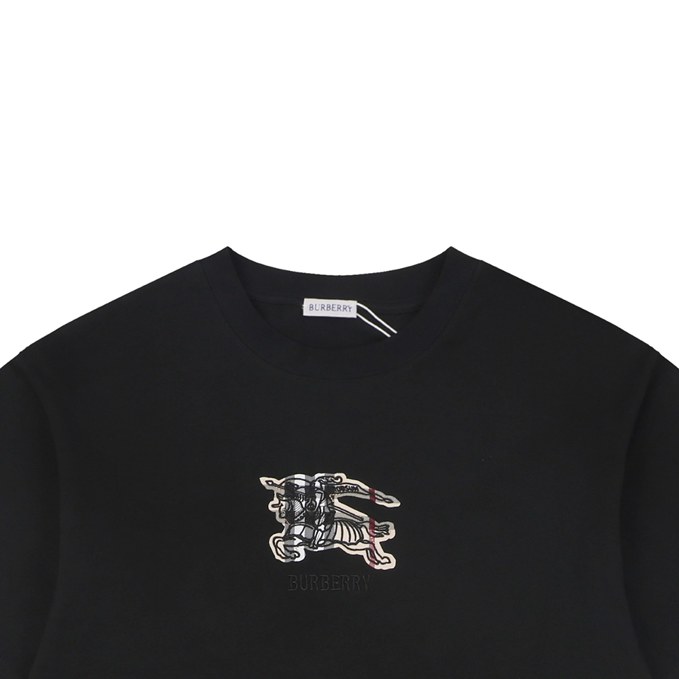 Burberry Check Equestrian Knight Appliqué Embroidered T-Shirt Black