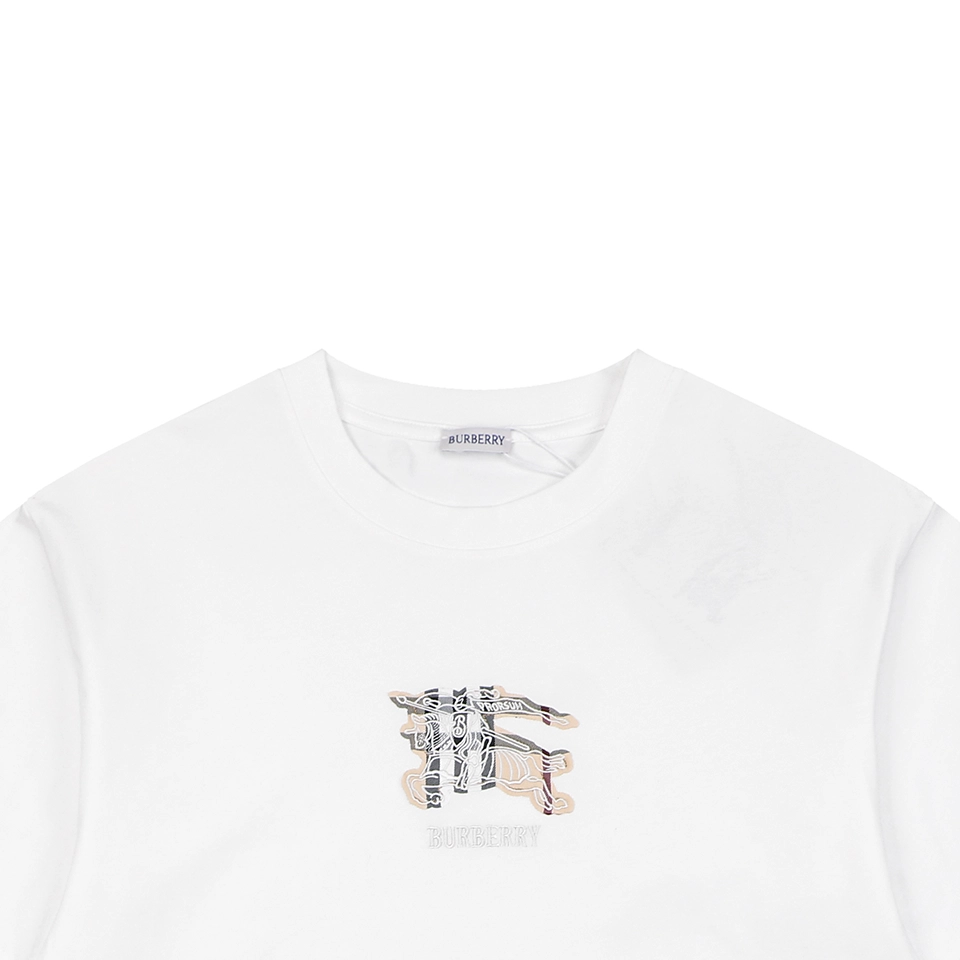 Burberry Check Equestrian Knight Appliqué Embroidered T-Shirt White