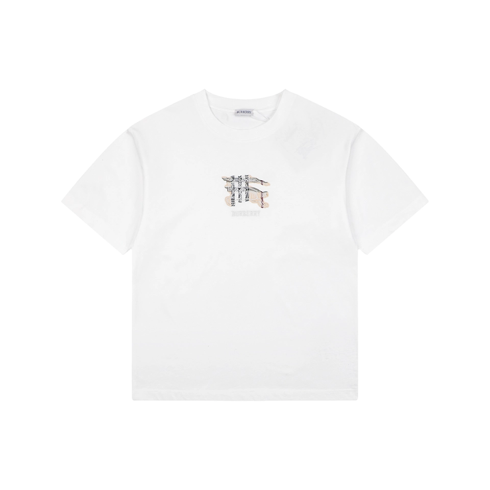 Burberry Check Equestrian Knight Appliqué Embroidered T-Shirt White Front view