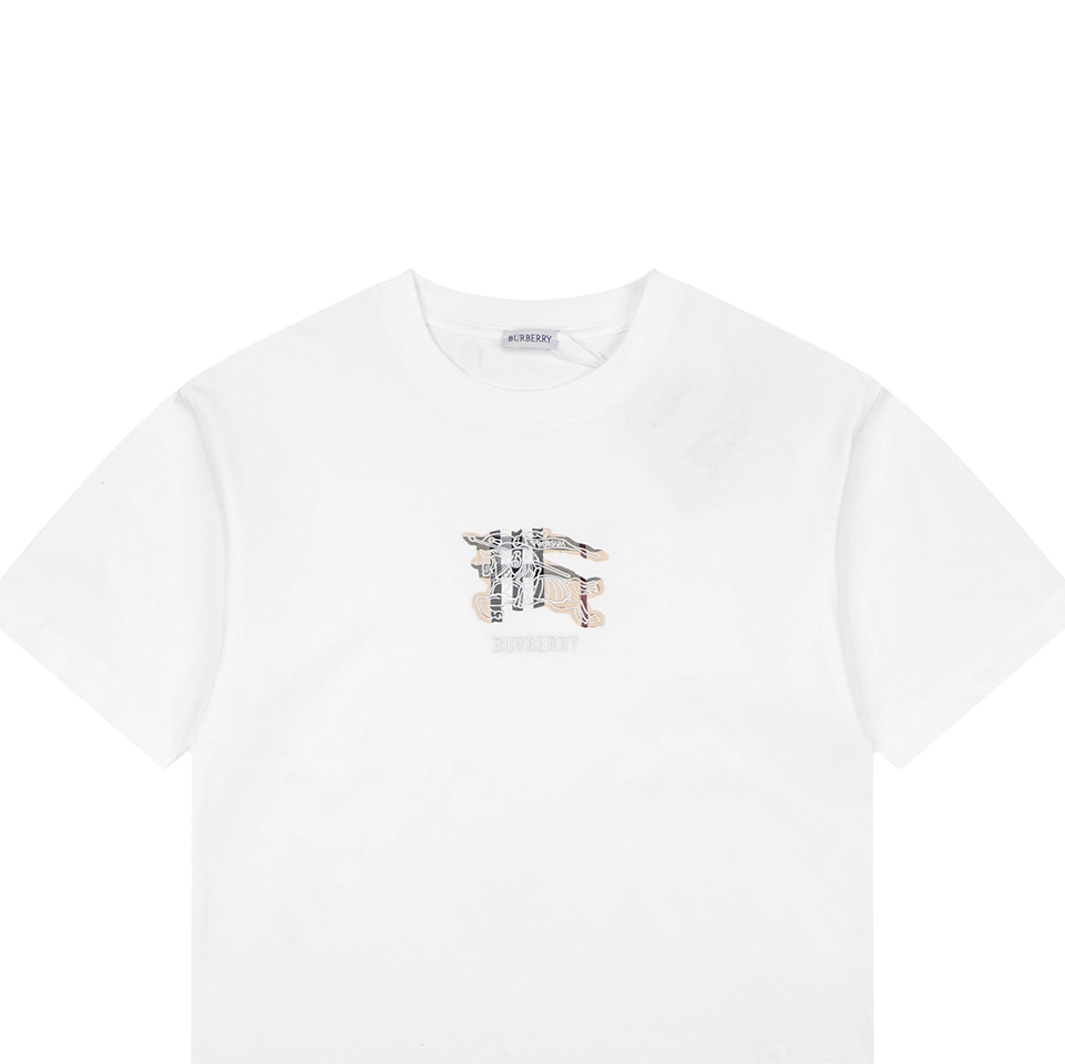Burberry Check Equestrian Knight Appliqué Embroidered T-Shirt White