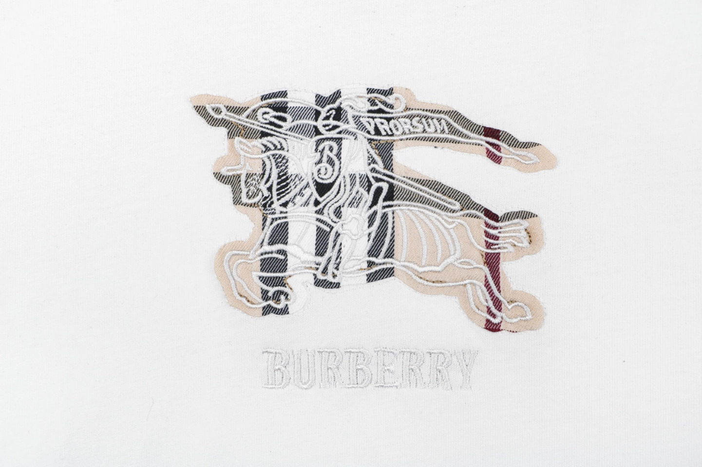 Burberry Check Equestrian Knight Appliqué Embroidered T-Shirt White Front Brand