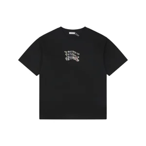 Burberry Check Equestrian Knight Appliqué Embroidered T-Shirt Black Front view