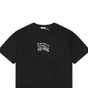 Burberry Check Equestrian Knight Appliqué Embroidered T-Shirt Black