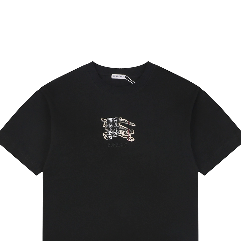 Burberry Check Equestrian Knight Appliqué Embroidered T-Shirt Black