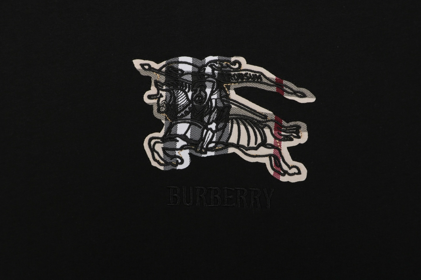 Burberry Check Equestrian Knight Appliqué Embroidered T-Shirt Black Front Brand