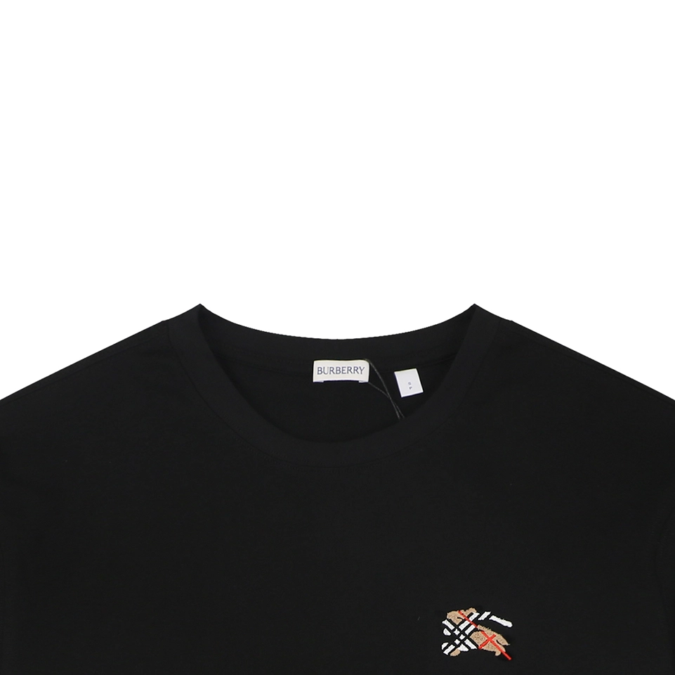 Burberry Check Knight Logo Embroidered T-Shirt Black