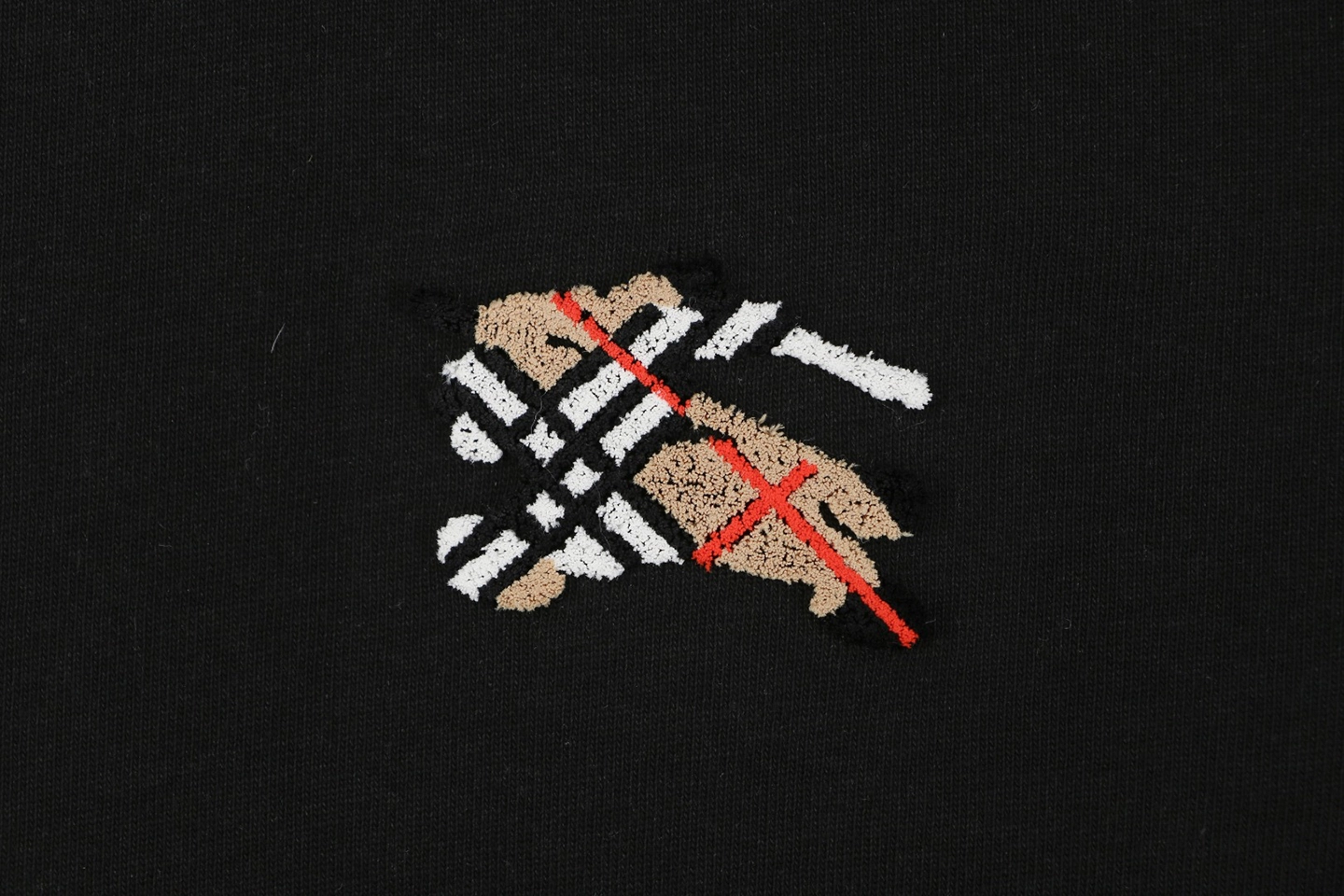 Burberry Check Knight Logo Embroidered T-Shirt Black Brand