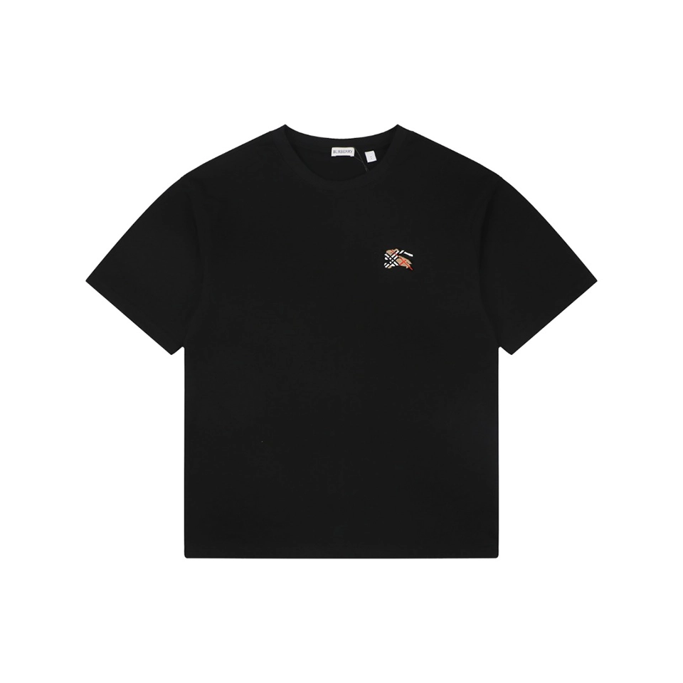 Burberry Check Knight Logo Embroidered T-Shirt Black Front view