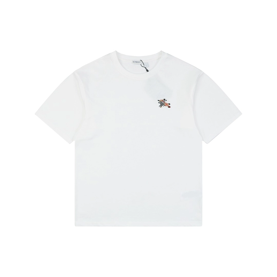 Burberry Check Knight Logo Embroidered T-Shirt White Front view