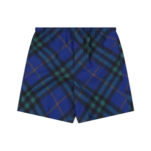 Burberry Diagonal Check Mesh-Lined Nylon Shorts Blue Front view