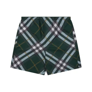 Burberry Diagonal Check Mesh-Lined Nylon Shorts Green Front view