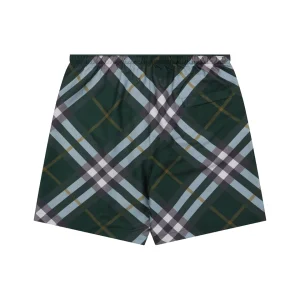 Burberry Diagonal Check Mesh-Lined Nylon Shorts Green Back view