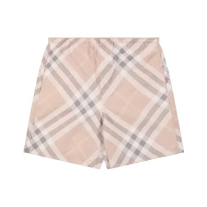 Burberry Diagonal Check Mesh-Lined Nylon Shorts Pink Front view