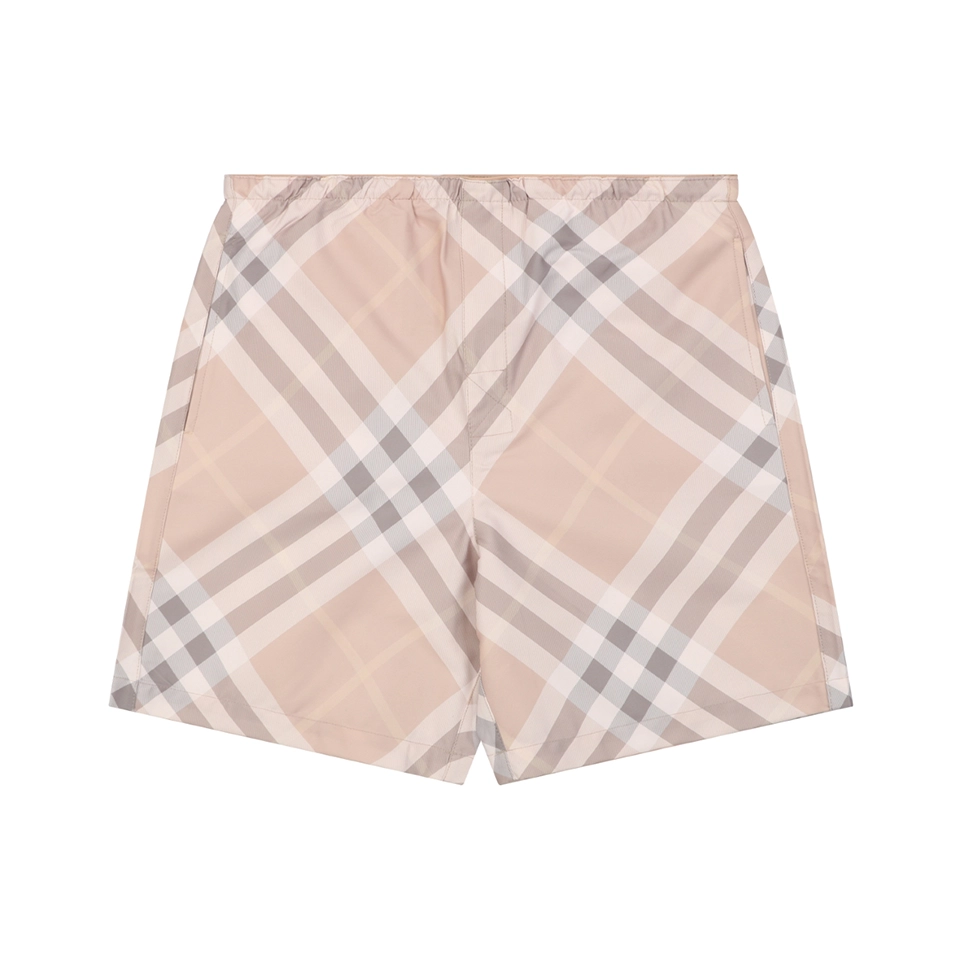 Burberry Diagonal Check Mesh-Lined Nylon Shorts Pink Front view
