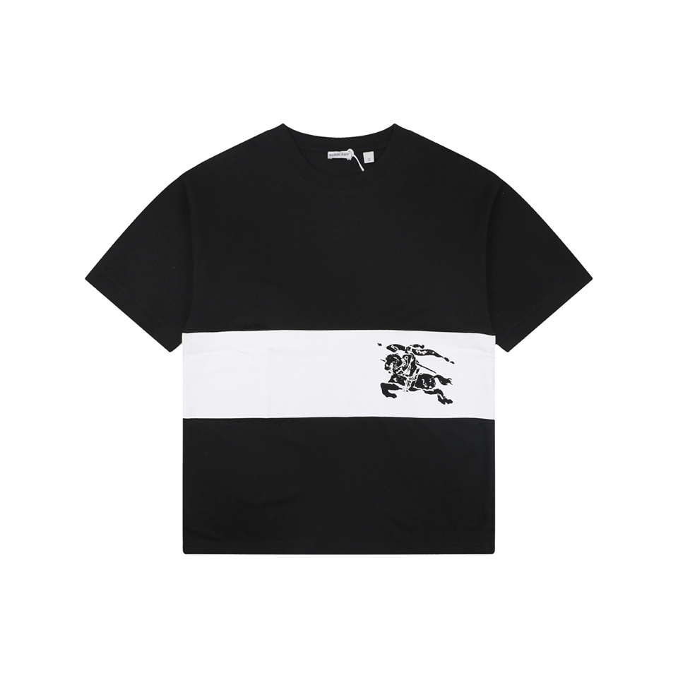 Burberry Equestrian Knight Stripe T-Shirt Black Front view