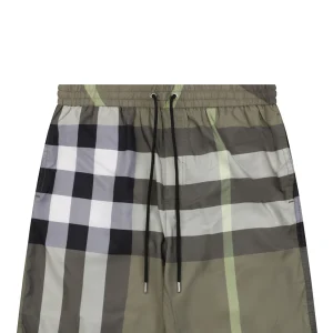Burberry Large Check Mesh-Lined Nylon Shorts Green